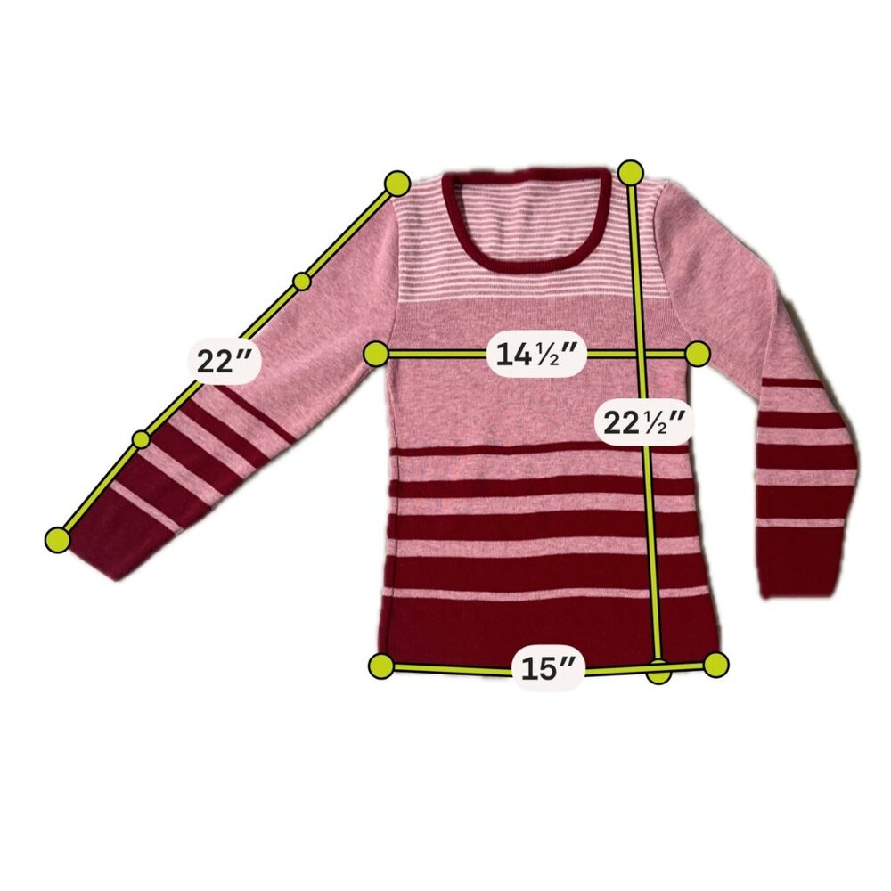 Vintage Sweater Striped Pink Burgundy Long Sleeve Scoop Neck Retro 1970s Retro - Picture 5 of 5